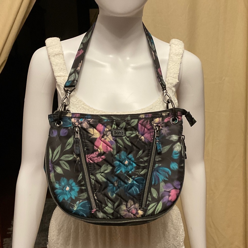 Lug Swivel Black Floral Shoulder Bag
